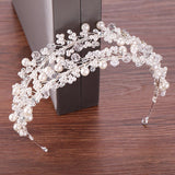 White Pearl Bridal Hairbands Tiaras Wedding Crown Headband For Bride Hair Jewelry Pearl Wedding Hair Accessories Headwear