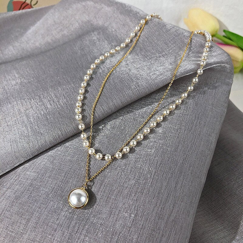 Fashion Chain Pearl Necklace For Women Baroque Pearl Metal Charm Pendants Necklaces Choker Bead Chain Jewelry Gifts