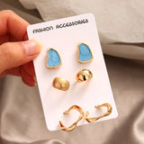 New  Delicate Jewelry 3 Sets Earrings Green Blue Pink Enamel Small Stud Earrings Golden Jewelry For Women Student Gifts