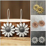 Retro Ethnic Sunflower Metal Drop Earrings Female Tribal Jewelry Antique Bronze Gold Silver Color Chrysanthemum Earring