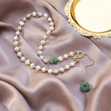 Korea new design fashion jewelry natural fresh water pearl necklace green gem pendant stretch adjustable women's Necklace