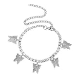 Maytrends Shiny Rhinestone Tennis Chain Anklet For Women Bling Butterfly Crystal Anklet Bracelet Boho Beach Foot Jewelry Gift