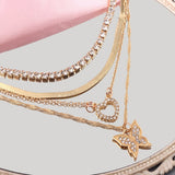 Maytrends Boho Multilayer Butterfly Crystal Chain Necklaces For Women Trendy Heart Cross Snake Chain Pendant Necklace Jewelry