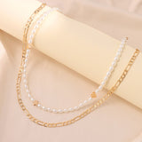 Maytrends Flatfoosie Trendy Crystal Snake Angel Pearl Choker Necklace For Women Multilayer Golden Heart Metal Chain Necklace Boho Jewelry