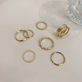 7 Pcs Punk Twist Joint Ring Sets For Women Hiphop Minimalist Gold Silver Color Geometric Rings Party Fashion Jewelry