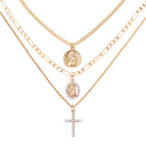 Maytrends Boho Multilayer Butterfly Crystal Chain Necklaces For Women Trendy Heart Cross Snake Chain Pendant Necklace Jewelry