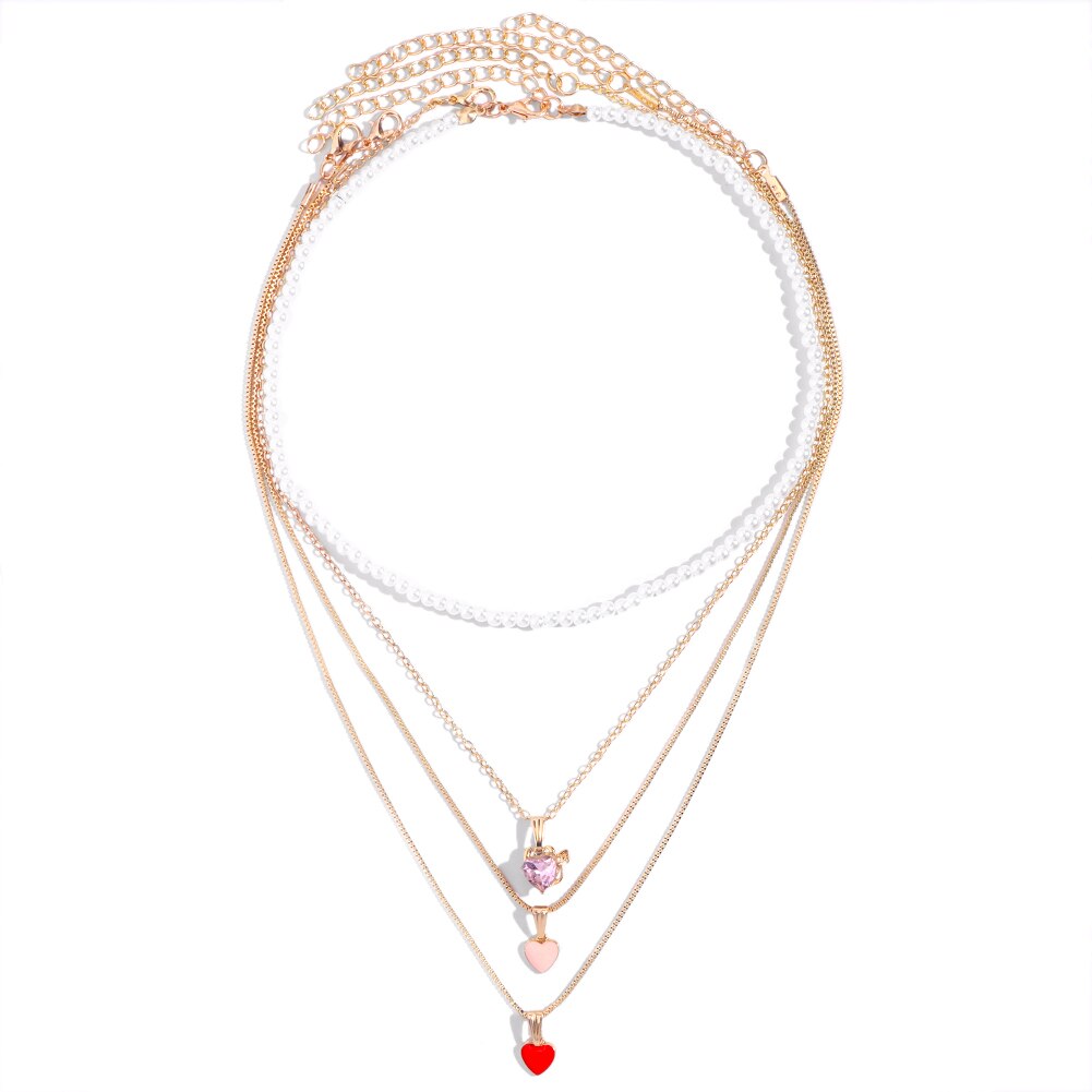Maytrends Multi-layer Pink Heart Crystal Pendant Necklaces For Women Fashion Cute Star Portrait Twisted Chain Necklace Jewelry