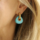 Boho Sea Blue Natural Stone Pierced Earrings Fashion Jewelry Small Golden Silver Color Water Drop Triangle Earrings