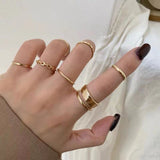 7 Pcs Punk Twist Joint Ring Sets For Women Hiphop Minimalist Gold Silver Color Geometric Rings Party Fashion Jewelry