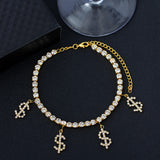 Maytrends Novelty Dollar Sign Pendant Anklet Wholesale for Women Fashion Rhinestone Tennis Chain Anklet Bracelet Foot Jewelry