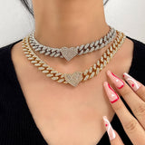 Maytrends 13mm Hip Hop Miami Curb Cuban Chain Necklace For Women Iced Out Rhinestone Link Heart Choker Necklace Rapper Jewelry