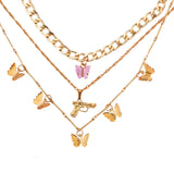 Maytrends New Multi Layer Butterfly Dragon Charms Crystal Necklaces For Women Punk Golden Angel Letter Clavicle Chain Hiphop Gifts Jewelry