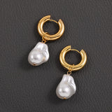 Maytrends Irregular Baroque Pearl Drop Earrings for Women Stainless Steel Round Circle Statement Hanging Earrings Punk Jewelry