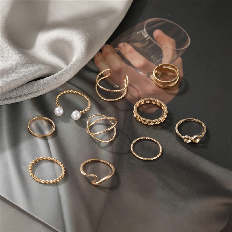 Punk Wide Chain Rings Set For Women Girls Fashion Irregular Finger Thin Rings Gift Female Knuckle Jewelry Party 10pcs