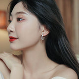 Korean Fashion Jewelry Exquisite Gold Plated Crystal Opal Stone Hoop Earrings for Women Geometric C-shaped Piercing Earrings