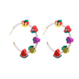 Maytrends New Colorful Fruits Heart Butterfly Shape Polymer Clay Beads Earring for Women Fashion Pearl Beaded Circle Drop Earrings Jewelry