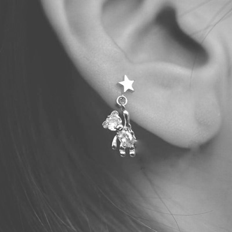 Maytrends Tiny Zircon Bear Titanium Steel Screw Stud Tragus For Women Gold Tone Cute Flat Helix Piercing Jewelry Cartilage Earring