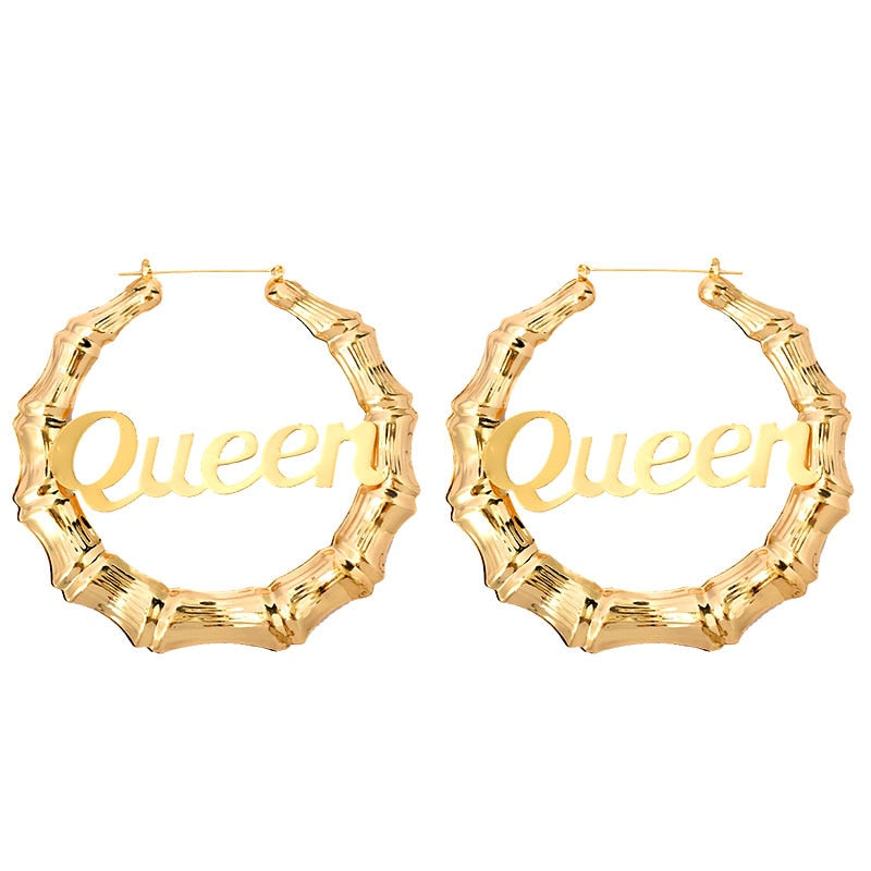 Maytrends Fashion Luxury Crystal Butterfly Bamboo Hoop Earrings for Women Hip Hop Big Circle Babygirl Letter Earrings Jewelry