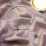 Korea new design fashion jewelry natural fresh water pearl necklace green gem pendant stretch adjustable women's Necklace