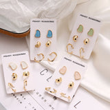 New  Delicate Jewelry 3 Sets Earrings Green Blue Pink Enamel Small Stud Earrings Golden Jewelry For Women Student Gifts