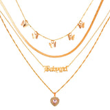 Maytrends Boho Multilayer Butterfly Crystal Chain Necklaces For Women Trendy Heart Cross Snake Chain Pendant Necklace Jewelry