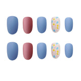 Maytrends 24PCS/box Fashionable Blue and Graffiti Pattern Wearable Fake Nails press on Short oval Head Lady Full Cover Finished Fingernail