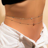 Maytrends Sexy Vintage Aesthetic Belly Chain Thin Beads Link Body Chain Waist Chain Belt Y2K Streetwear Summer Women Fashion Body Jewelry