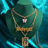 Maytrends New Multi Layer Butterfly Dragon Charms Crystal Necklaces For Women Punk Golden Angel Letter Clavicle Chain Hiphop Gifts Jewelry