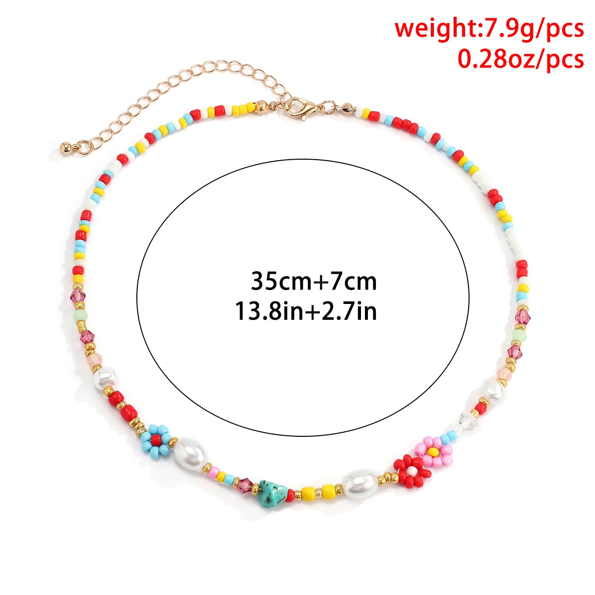 Maytrends Simulated Pearls Cute Flowers Colorful Hand-woven Beaded Short Clavicle Chain Choker Necklace For Women Girls Jewelry