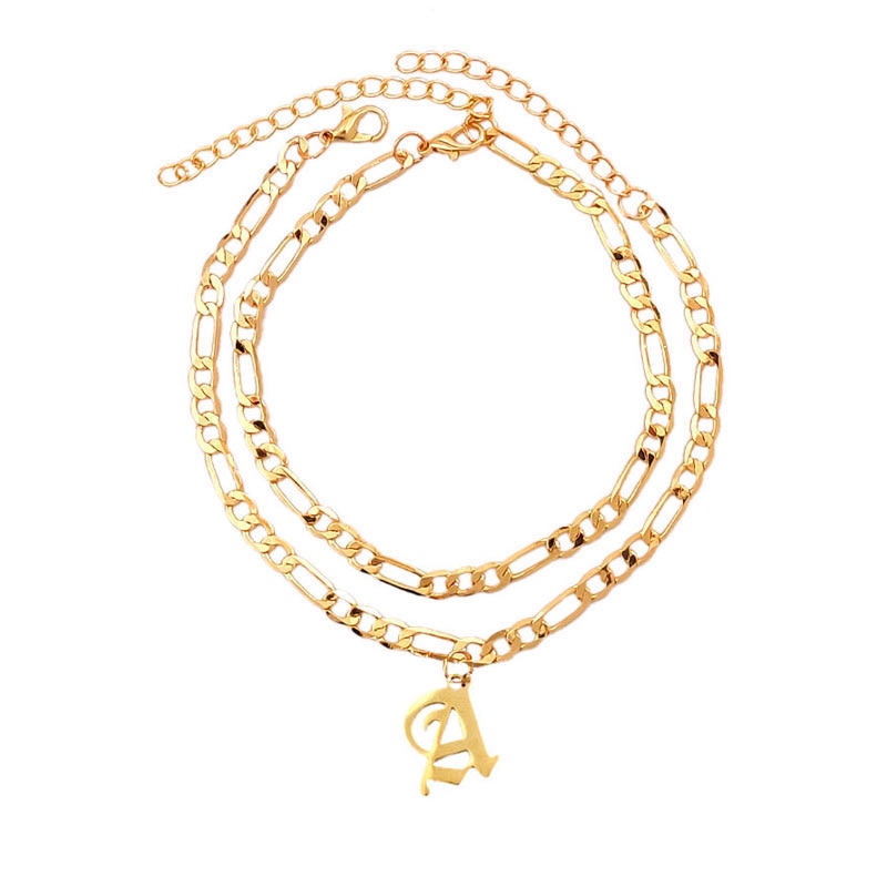 Maytrends A-Z Letter Initial Anklets Bracelet For Women Gold Color Alphabet Anklet Boho Summer Beach Barefoot Foot Jewelry Gift