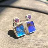 Lovely Ocean Blue Opal Stone Stud Earrings for Women Australia Fashion Geometric Style Tiny Red Beads Earring Gifts