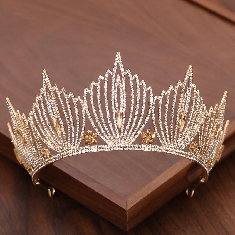 Maytrends Bridal Crown And Tiara Headpiece Gold Silver Color Rhinestone Crystal Diadem Queen Crown Princess Tiaras Wedding Hair Jewelry