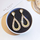 Luxury Female Big White Round Hoop Earrings Fashion Gold Color Color Wedding Earrings Double Zircon Stone Earrings For Women