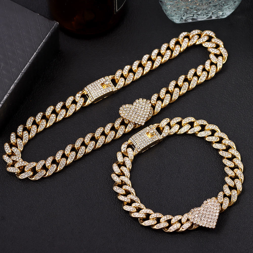 Maytrends 13mm Hip Hop Miami Curb Cuban Chain Necklace For Women Iced Out Rhinestone Link Heart Choker Necklace Rapper Jewelry