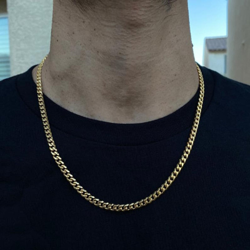 Maytrends Fashion New 3MM Cuba Chain Necklace For Men Stainless Steel Gold Color Long Necklace For Women Jewelry Gift Collar Hombres