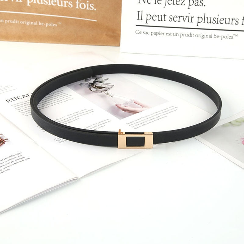 Maytrends New Fashion Leather Thin Belt For Women Personality Metal Buckle Waist Strap Designer Ladies Trouser Dress Decoration Waistband
