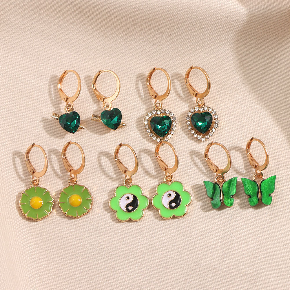 Maytrends Boho Cute Butterfly Cherry Drop Earrings For Women Girls Gold Color Crystal Heart Earrings Set  Fashion Jewelry