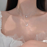 New Simple Stars Double Layer Choker Shiny Zircon Moon Pendants Necklaces For Women Gift Fine Jewelry