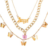 Maytrends New Multi Layer Butterfly Dragon Charms Crystal Necklaces For Women Punk Golden Angel Letter Clavicle Chain Hiphop Gifts Jewelry