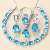 Maytrends Wedding/Party Women Trendy Costume Silver Color  Jewelry Sets Sky Blue CZ Dangle/Earrings/Bracelet And Ring 8-Colors