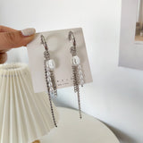 New Arrival Round Bar Tassel Long Earrings For Women Temperament Sexy Pearl Earrings Fashion Korean Ins Jewelry Gift