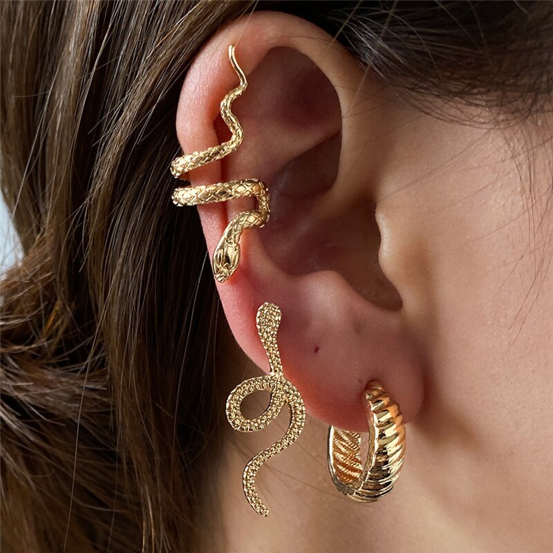 Gothic Retro Snake Set Earrings Punk Style Women's Three-Piece Snake Earrings Halloween Gift For Boyfriend