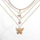 Maytrends Boho Multilayer Butterfly Crystal Chain Necklaces For Women Trendy Heart Cross Snake Chain Pendant Necklace Jewelry