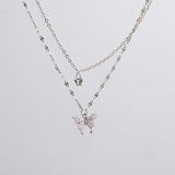 New Korean Silver Plated Shiny Butterfly Necklace Ladies Exquisite Double Layer Clavicle Chain Necklace Jewelry Gift