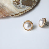 New Vintage Round Marble Opal Stone Big Stud Earrings For Women Fashion Temperament Simulated Pearl earrings