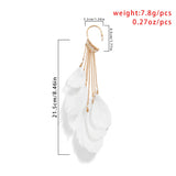 Maytrends 1pcs New Unusual Earrings Big White/Black/Red Color Feather Long Tassel Dangling Creative Clip Earrings For Women Party Jewelry