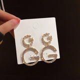 Korean Fashion Jewelry Exquisite Gold Plated Crystal Opal Stone Hoop Earrings for Women Geometric C-shaped Piercing Earrings