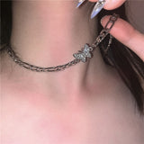 New Korean Silver Plated Shiny Butterfly Necklace Ladies Exquisite Double Layer Clavicle Chain Necklace Jewelry Gift