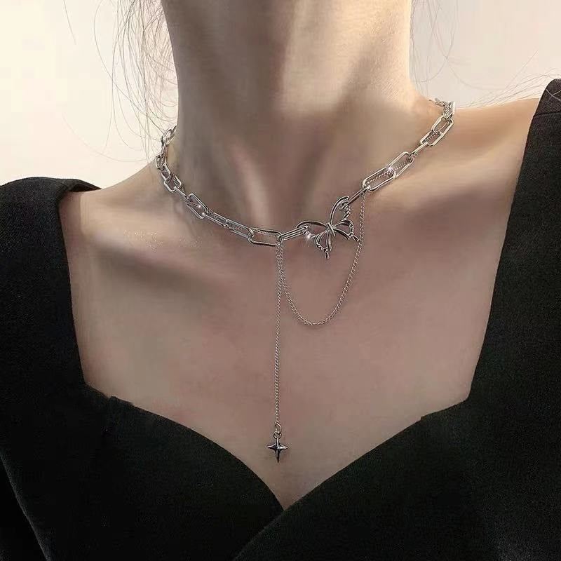 New Fashion Silver Color Chain Pendant Butterfly Necklace For Women Layered Charm Necklaces Jewelry Gift Korean Fashion