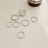 7 Pcs Punk Twist Joint Ring Sets For Women Hiphop Minimalist Gold Silver Color Geometric Rings Party Fashion Jewelry